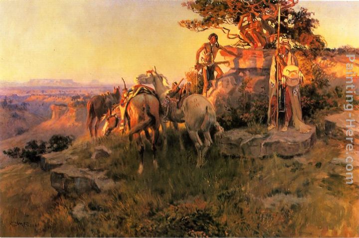 Watching for Wagons painting - Charles Marion Russell Watching for Wagons art painting